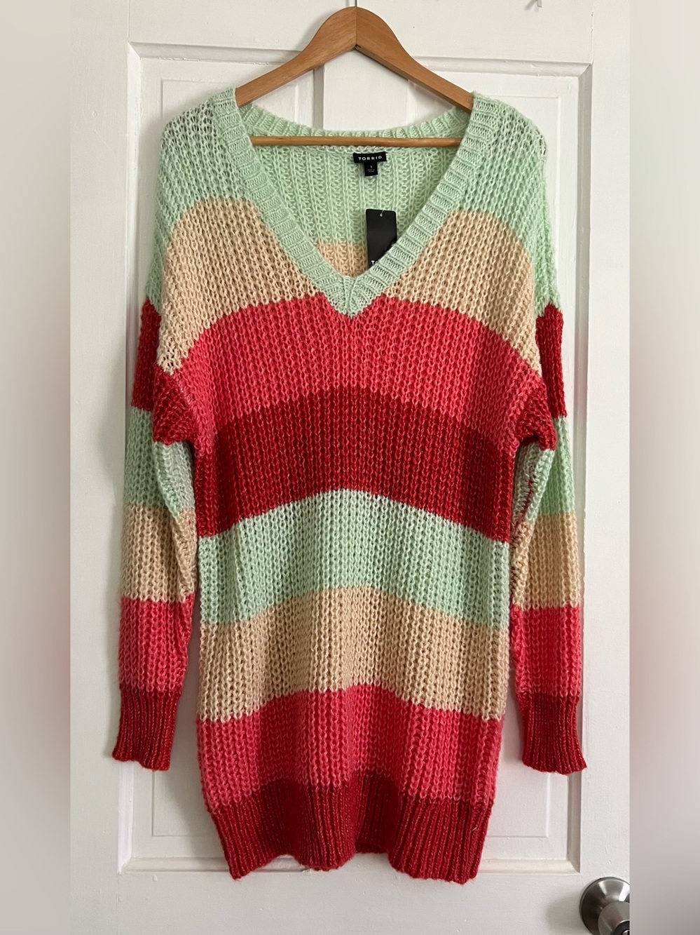 NWT Torrid Size 1/1XSweater Striped Chunky Knit  V Neck Pullover